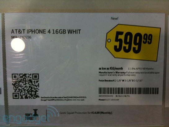 Best Buy White iPhone 4 shelf tag 544x408px
