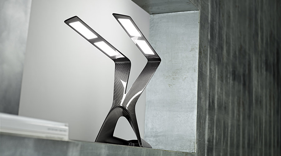 Liternity Victory Carbon Series OLED Desk Lamp - Clear Lacquer 900x500px