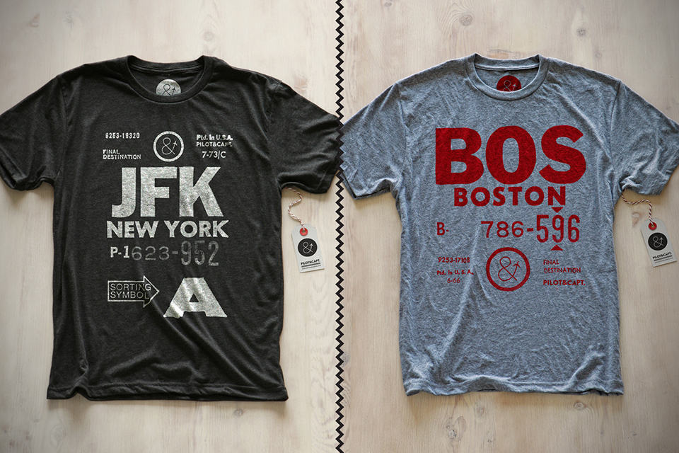 Cities T-Shirts by Pilot and Captain New York-JFK and Boston-BOS
