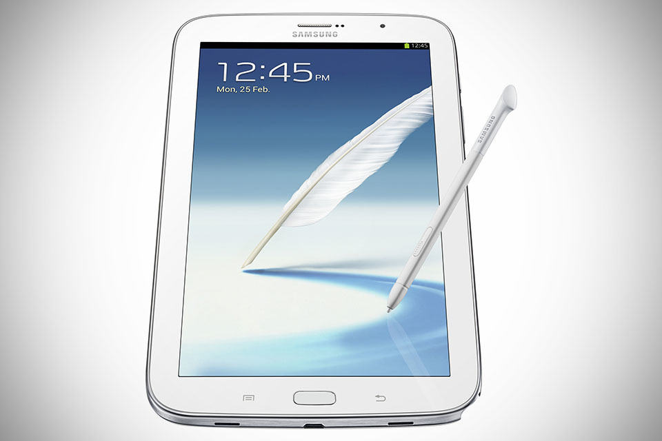 Samsung GALAXY Note 8.0 Tablet - White Front Angled with S-Pen