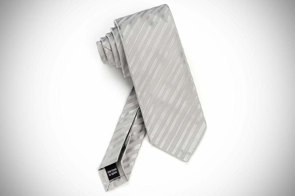 Dunhill Provenance Seven Fold Neckties - Light Grey Self Stripe