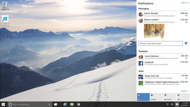 Microsoft Windows 10 Operating System - Action Center