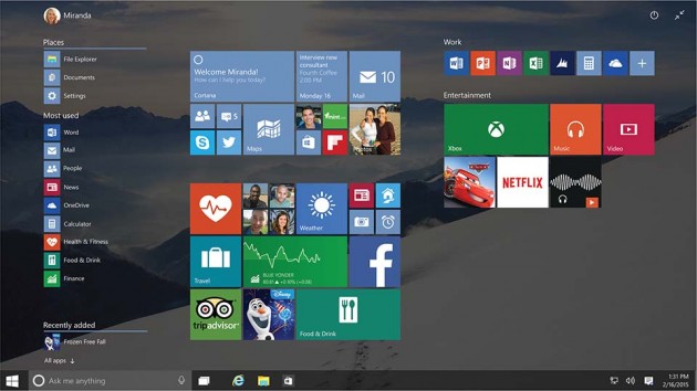 Microsoft Windows 10 Operating System - Startscreen