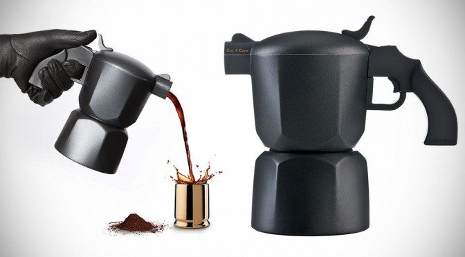 Noir Pistol-style Coffee Maker and Bullet Shell Espresso Cups